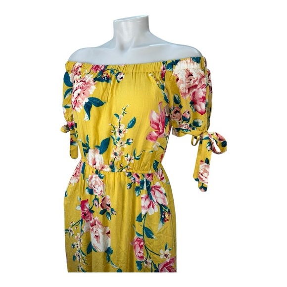 Band of Gypsies Maxi Dress Size 8 New Floral Off-Shoulder Yellow, Pink Dress - Picture 5 of 14